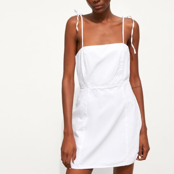 Zara White Tie Strap Mini Denim Dress 